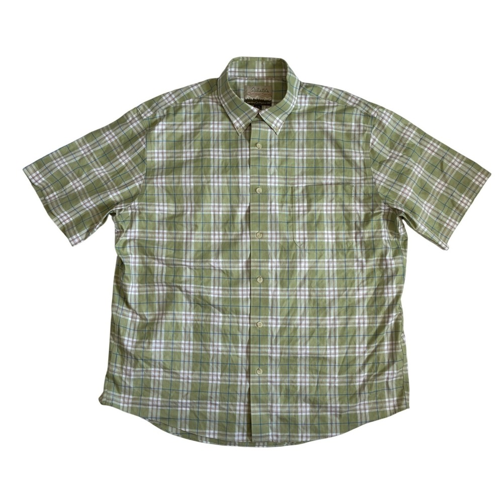 Cabela's Outfitter Series Mens XL Green Plaid Short Sleeve Cotton Shirt M10SH330